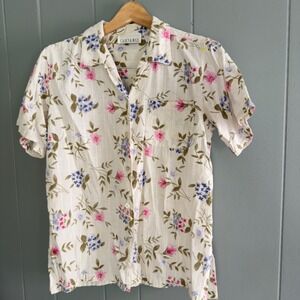 Casey & Max Linen Floral Shirt M Vintage Cottagecore Lagenlook Summer Button Top